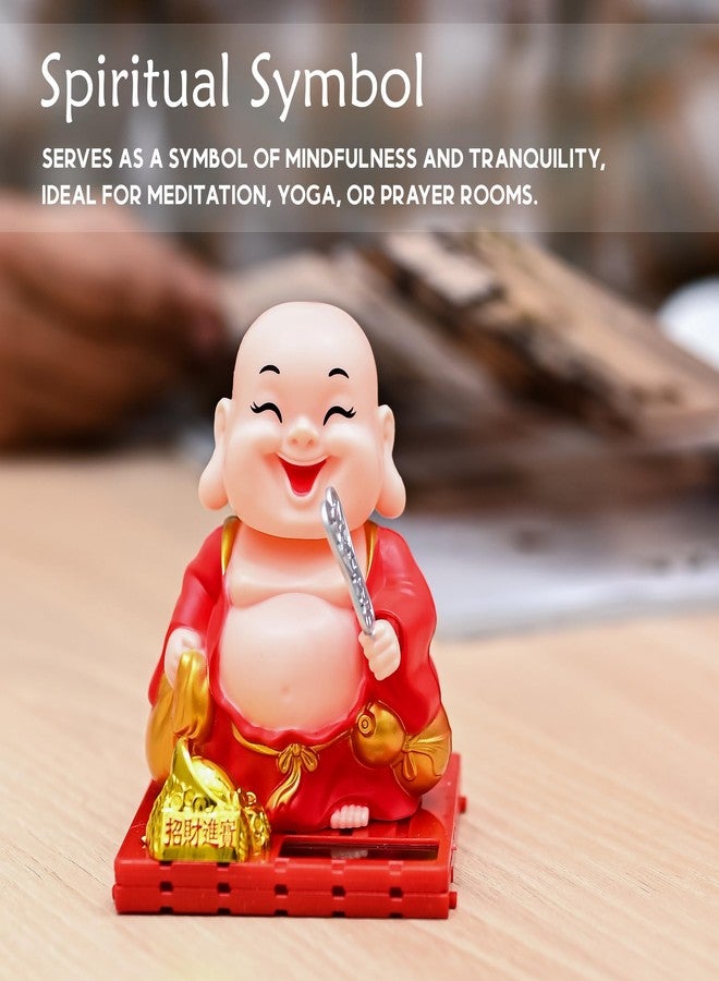 ZAICUS Solar-Powered Buddha Monk Figurine - Feng Shui Decor for Wealth, Prosperity, and Good Luck with Moving Head & Hand (Red) - Image 4